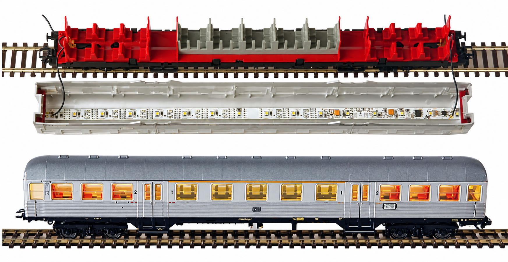 LED interior lighting for a Märklin Silberling commuter coach, H0